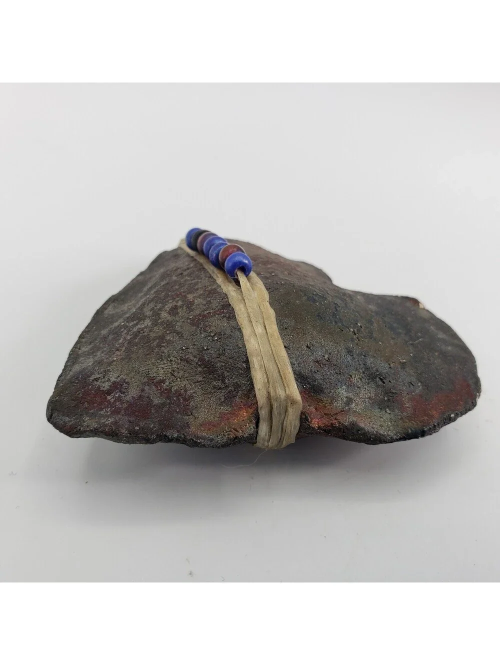 Raku Art Pottery Spirit Rattle Heart Shape Beaded Hand Made Artisan